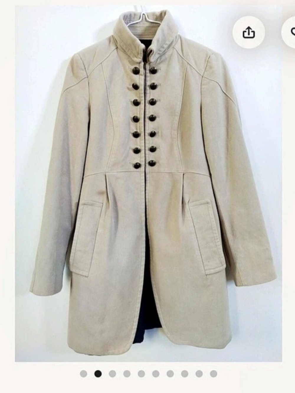 Zara Military Style Cream Button-Front Coat